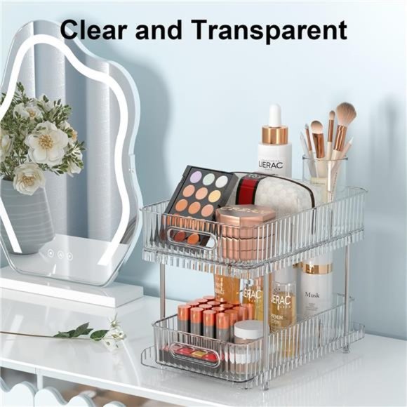 2 Pack Bathroom Cabinet Organizer, 2 Tier Pull Out Clear Under Sink Organizers - Picture 6 of 7